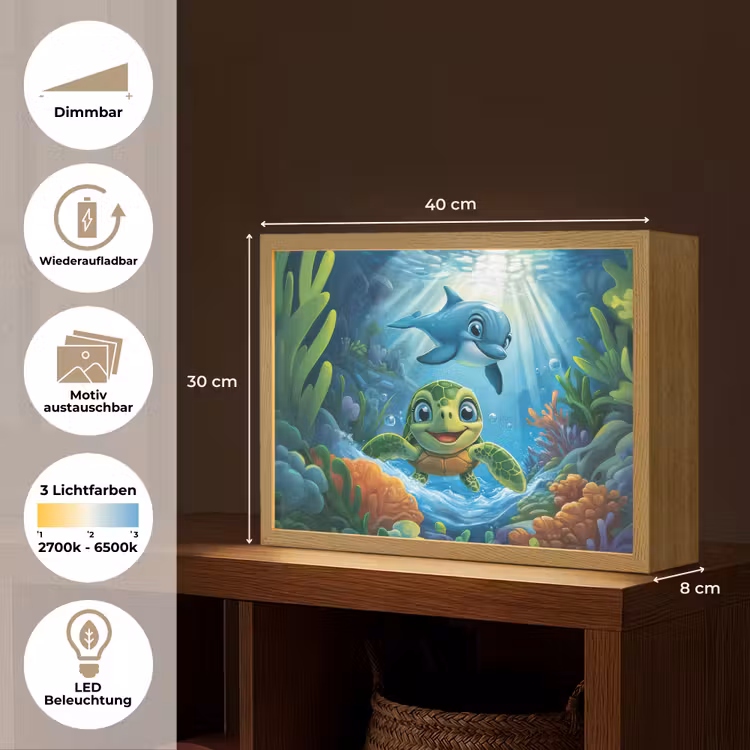 Schildpad - Dolfijn - Oceaan Light Box met batterij (Wandlamp kind) middel -USP_websiteoverzichtDE