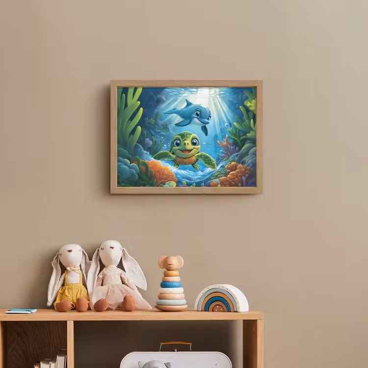 Schildpad - Dolfijn - Oceaan Light Box met batterij (Wandlamp kind) middel -sfeer2_kind
