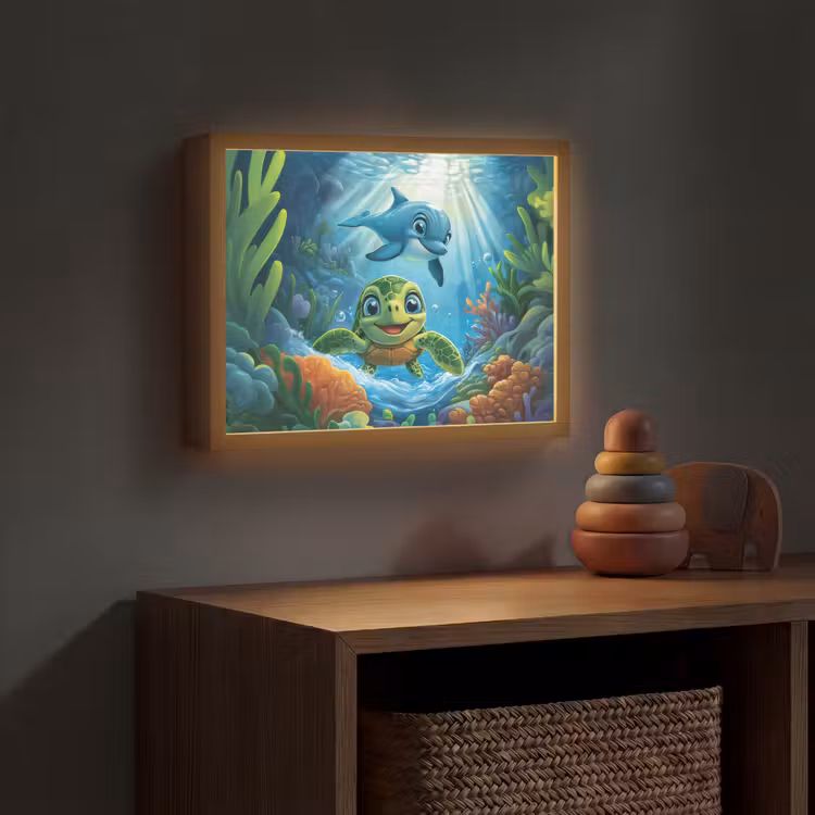 Schildpad - Dolfijn - Oceaan Light Box met batterij (Wandlamp kind) middel -sfeer5_kind