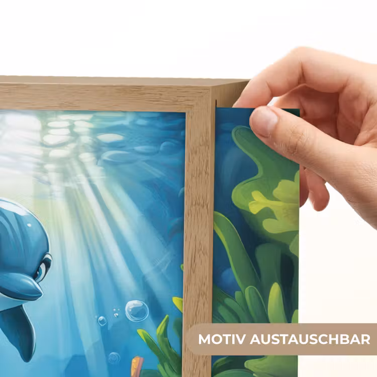 Schildpad - Dolfijn - Oceaan Light Box met batterij (Wandlamp kind) middel -USP_websiteprintDE