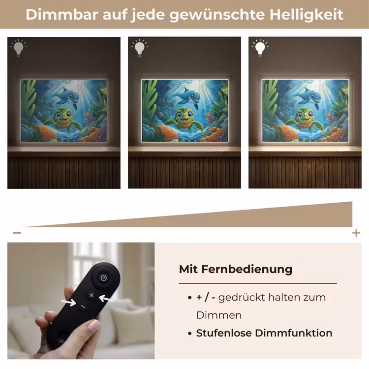 Schildpad - Dolfijn - Oceaan Light Box met batterij (Wandlamp kind) middel -USP_dimbaarDE
