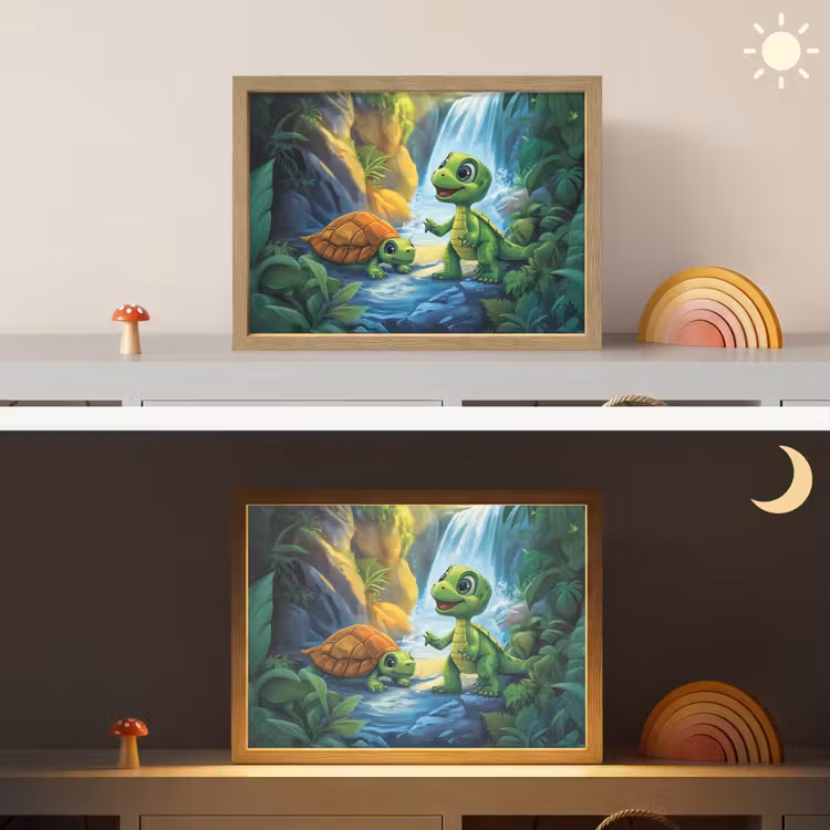 Schildpad - Dino - Jungle - Waterval Light Box met batterij (Wandlamp kind) middel -sfeer3_kind