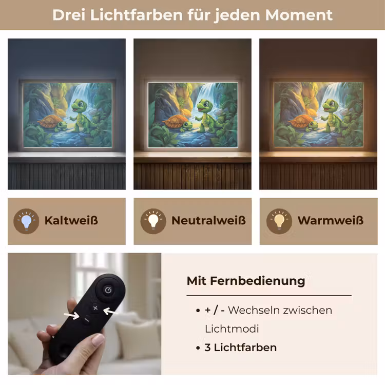 Schildpad - Dino - Jungle - Waterval Light Box met batterij (Wandlamp kind) middel -USP_lichtkleurDE
