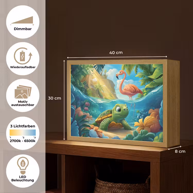 Schildpad - Flamingo - Tropisch - Oceaan Light Box met batterij (Wandlamp kind) middel -USP_websiteoverzichtDE