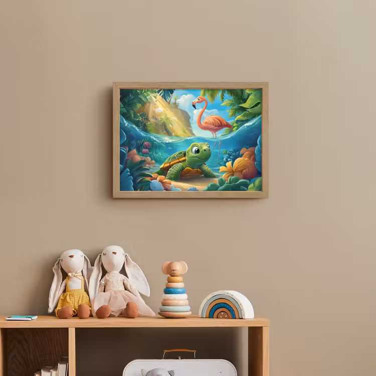 Schildpad - Flamingo - Tropisch - Oceaan Light Box met batterij (Wandlamp kind) middel -sfeer2_kind