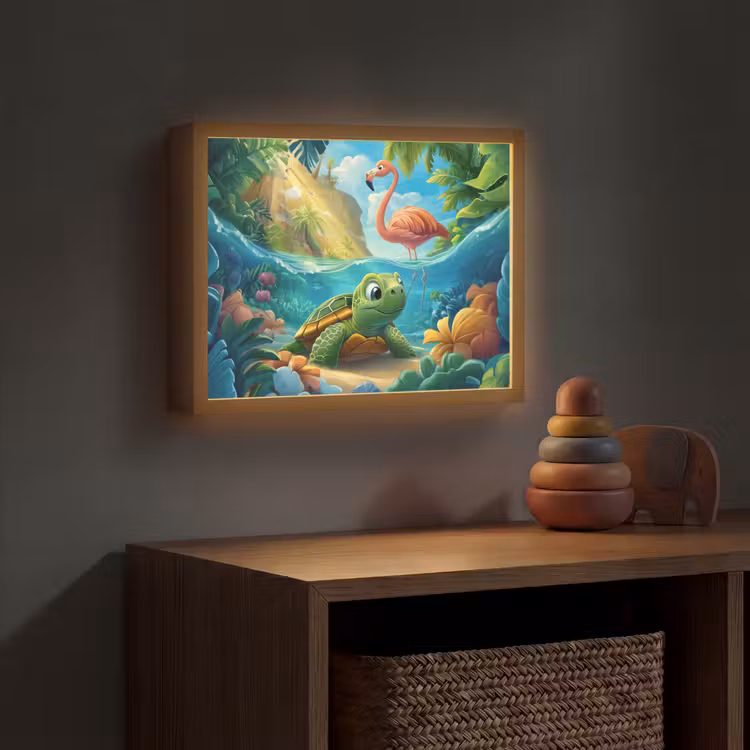 Schildpad - Flamingo - Tropisch - Oceaan Light Box met batterij (Wandlamp kind) middel -sfeer5_kind