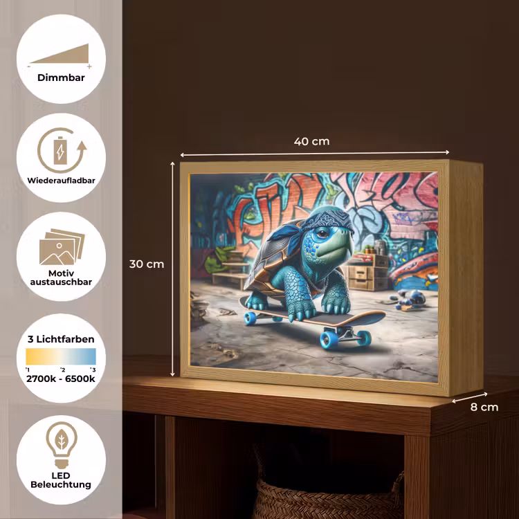 Schildpad - Graffiti - Skateboard - Jongens Light Box met batterij (Wandlamp kind) middel -USP_websiteoverzichtDE