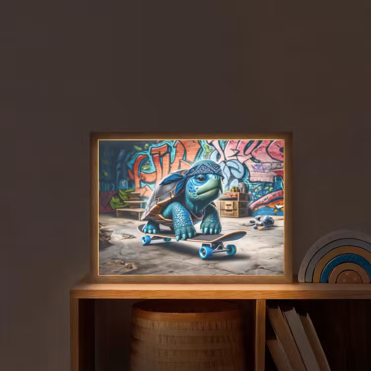 Schildpad - Graffiti - Skateboard - Jongens Light Box met batterij (Wandlamp kind) middel -sfeer1_kind