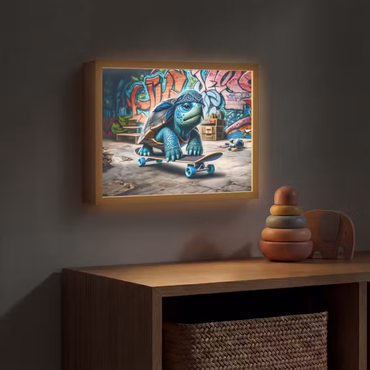 Schildpad - Graffiti - Skateboard - Jongens Light Box met batterij (Wandlamp kind) middel -sfeer5_kind