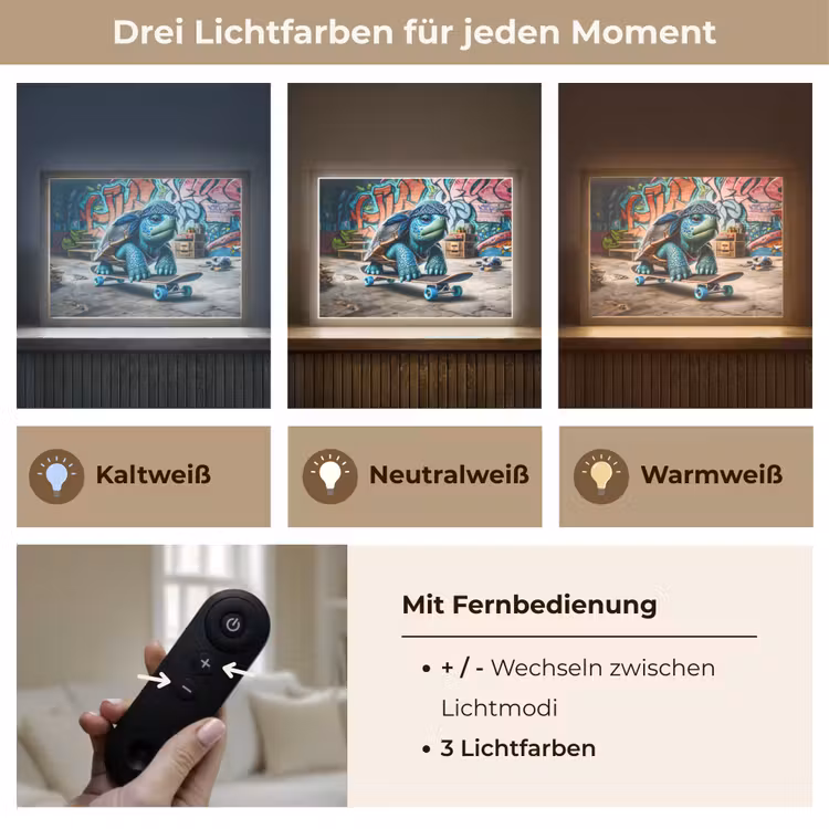 Schildpad - Graffiti - Skateboard - Jongens Light Box met batterij (Wandlamp kind) middel -USP_lichtkleurDE