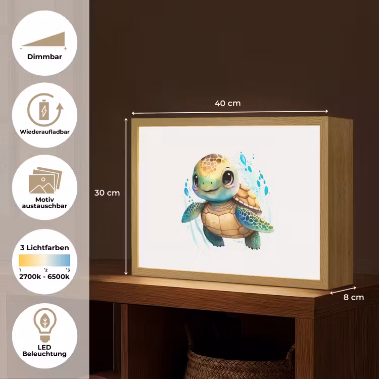 Schildpad - Waterverf - Kleuren - Dieren - Meisjes - Jongens Light Box met batterij (Wandlamp kind) middel -USP_websiteoverzichtDE