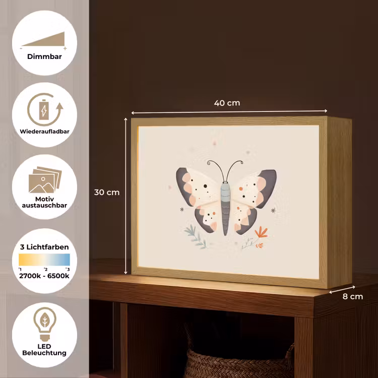 Vlinder - Minimalistisch - Pastel Light Box met batterij (Wandlamp kind) middel -USP_websiteoverzichtDE