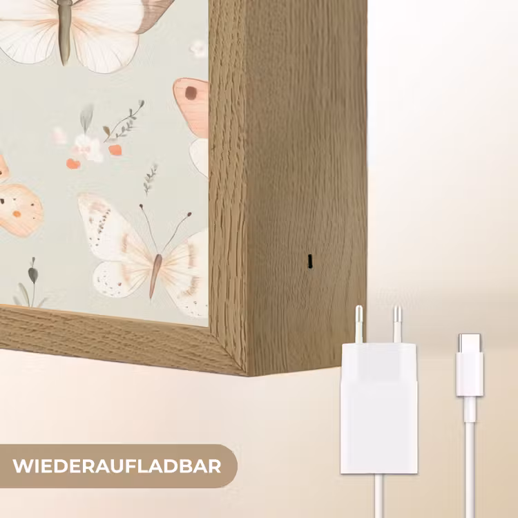Vlinder - Patroon - Pastel Light Box met batterij (Wandlamp kind) middel -USP_websiteoplaadbaarDE