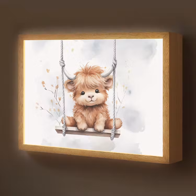 Schotse hooglander - Dier - Kinderen Light Box met batterij (Wandlamp kind) middel -z3d_website