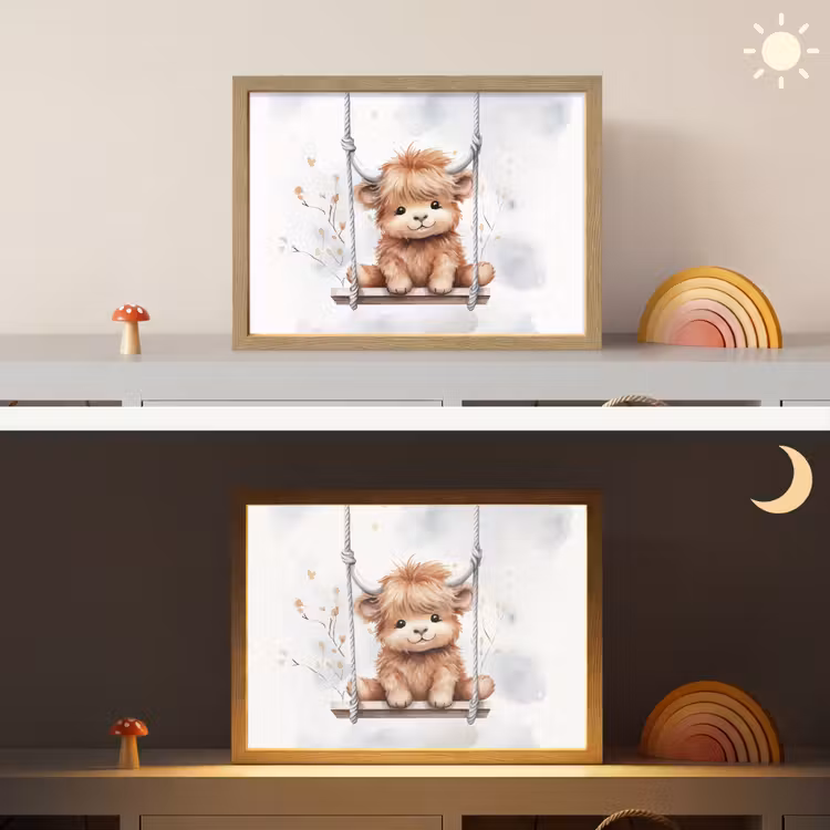Schotse hooglander - Dier - Kinderen Light Box met batterij (Wandlamp kind) middel -sfeer3_kind