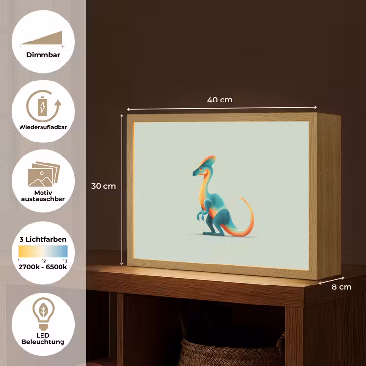 Staart - Dino - Minimalistisch - Blauw Light Box met batterij (Wandlamp kind) middel -USP_websiteoverzichtDE
