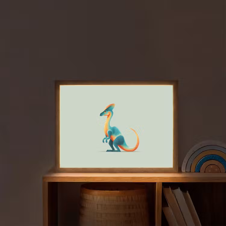 Staart - Dino - Minimalistisch - Blauw Light Box met batterij (Wandlamp kind) middel -sfeer1_kind
