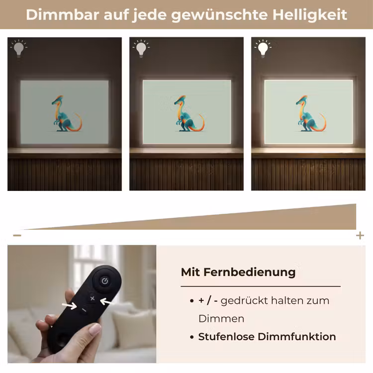Staart - Dino - Minimalistisch - Blauw Light Box met batterij (Wandlamp kind) middel -USP_dimbaarDE