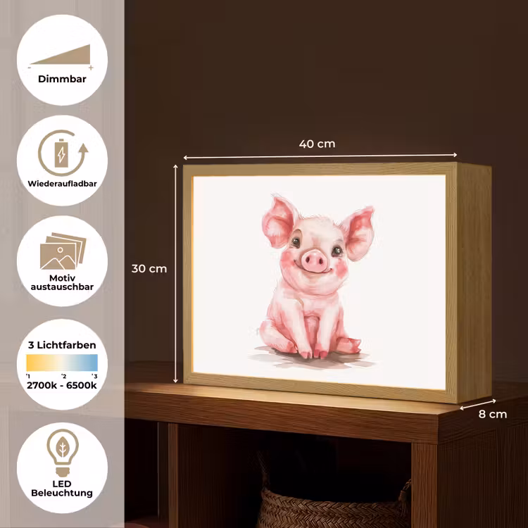 Varken - Roze - Baby dier - Boerderij dieren Light Box met batterij (Wandlamp kind) middel -USP_websiteoverzichtDE