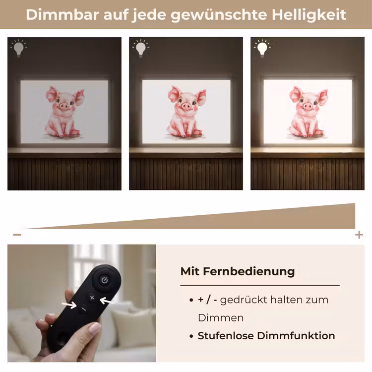 Varken - Roze - Baby dier - Boerderij dieren Light Box met batterij (Wandlamp kind) middel -USP_dimbaarDE