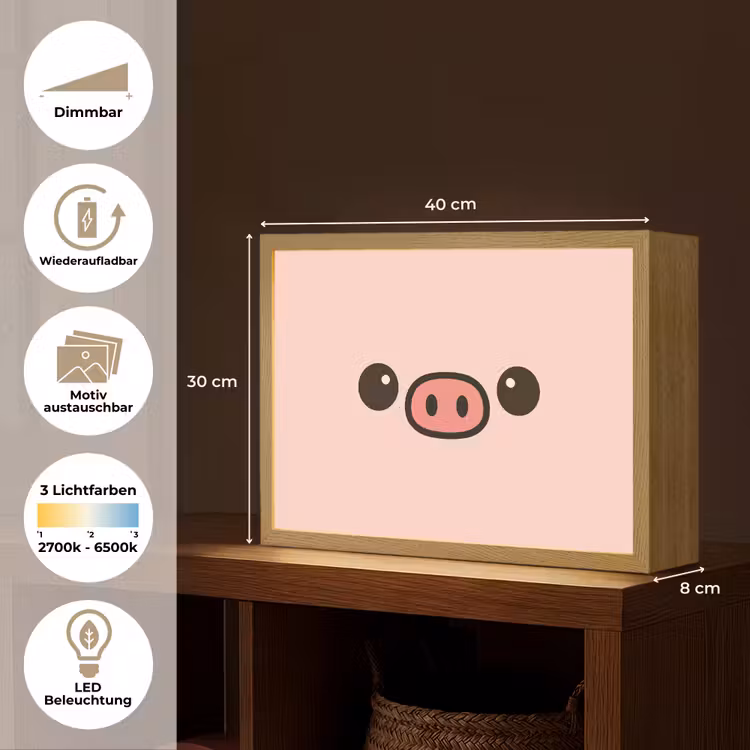 Varken - Roze - Minimalistisch Light Box met batterij (Wandlamp kind) middel -USP_websiteoverzichtDE