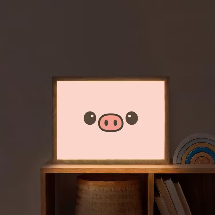Varken - Roze - Minimalistisch Light Box met batterij (Wandlamp kind) middel -sfeer1_kind