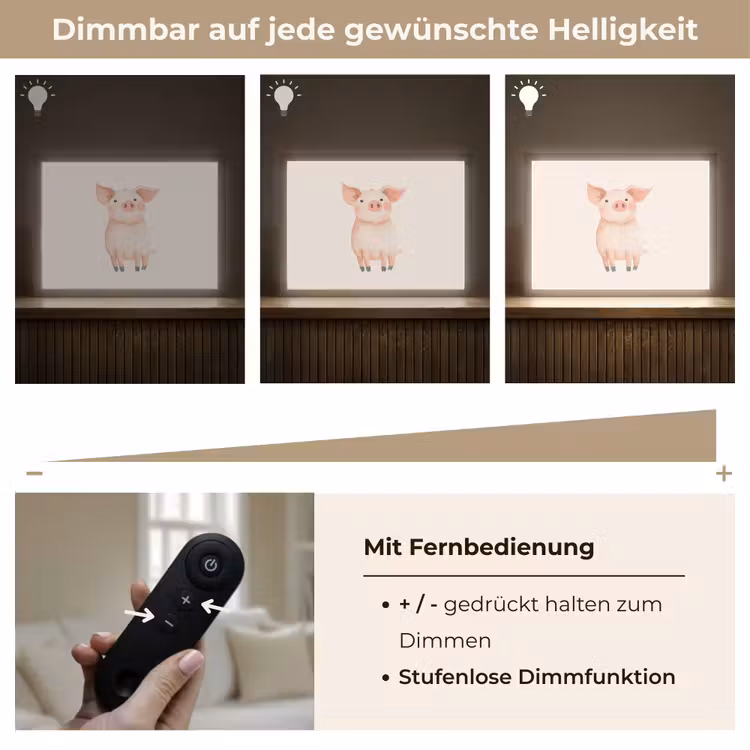 Varken - Roze - Dier - Pastel kleuren Light Box met batterij (Wandlamp kind) middel -USP_dimbaarDE