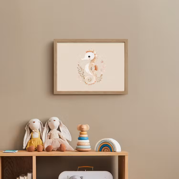 Zeepaardje - Zeewier - Beige Light Box met batterij (Wandlamp kind) middel -sfeer2_kind
