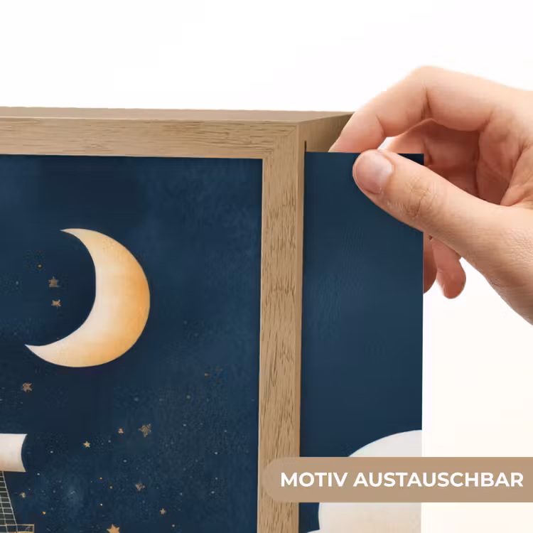 Zeilschip - Sterrenhemel - Wolken - Blauw Light Box met batterij (Wandlamp kind) middel -USP_websiteprintDE