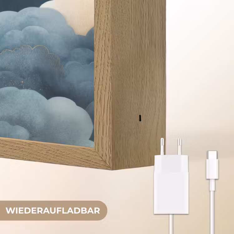 Zeilschip - Sterrenhemel - Wolken - Blauw Light Box met batterij (Wandlamp kind) middel -USP_websiteoplaadbaarDE