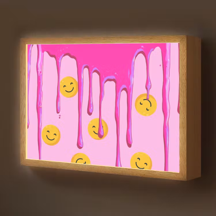Smiley - Roze - Glazuur Light Box met batterij (Wandlamp kind) middel -z3d_website