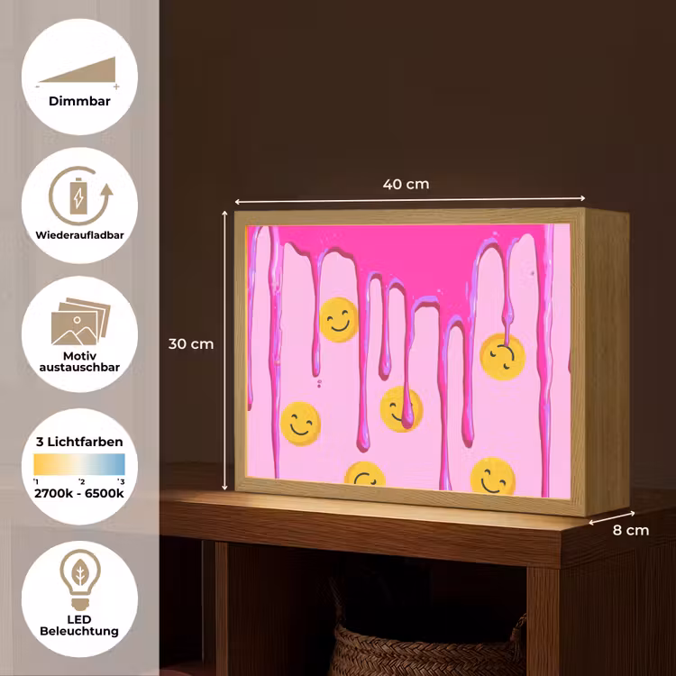 Smiley - Roze - Glazuur Light Box met batterij (Wandlamp kind) middel -USP_websiteoverzichtDE