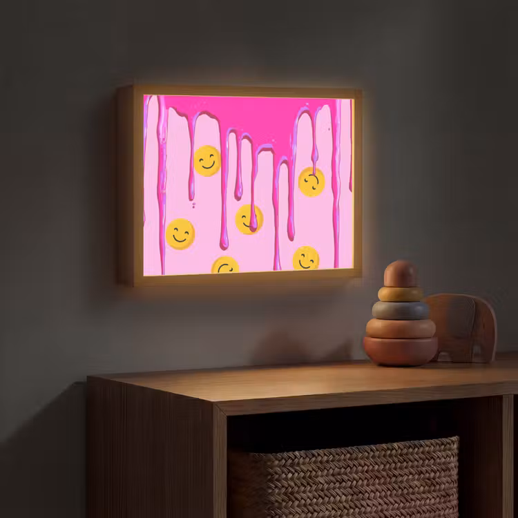 Smiley - Roze - Glazuur Light Box met batterij (Wandlamp kind) middel -sfeer5_kind