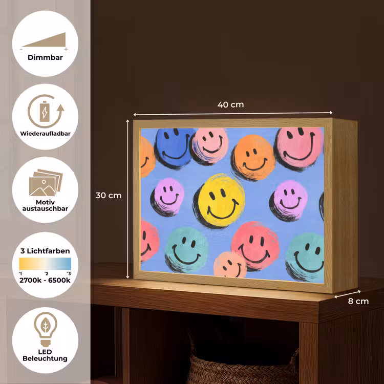 Smileys - Kleurrijk Light Box met batterij (Wandlamp kind) middel -USP_websiteoverzichtDE