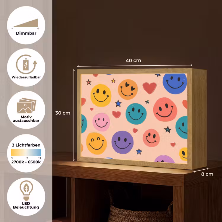 Smileys - Kleurrijk - Hartjes Light Box met batterij (Wandlamp kind) middel -USP_websiteoverzichtDE