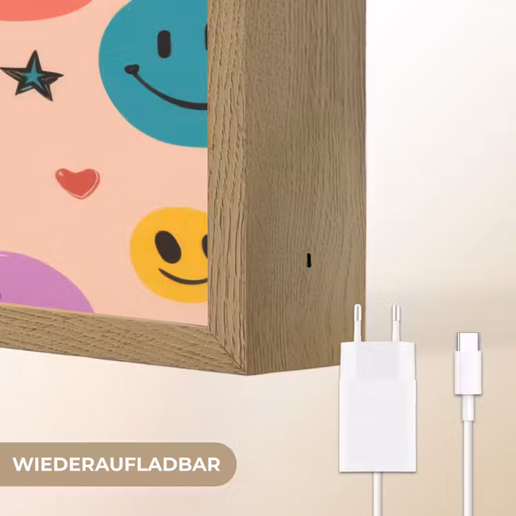 Smileys - Kleurrijk - Hartjes Light Box met batterij (Wandlamp kind) middel -USP_websiteoplaadbaarDE