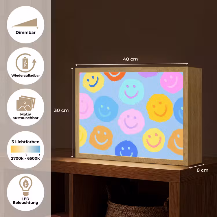 Smileys - Kleurrijk - Grappig Light Box met batterij (Wandlamp kind) middel -USP_websiteoverzichtDE