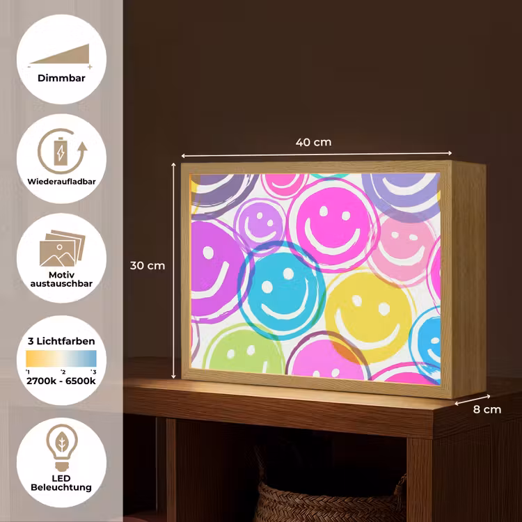 Smileys - Kleurrijk - Neon Light Box met batterij (Wandlamp kind) middel -USP_websiteoverzichtDE