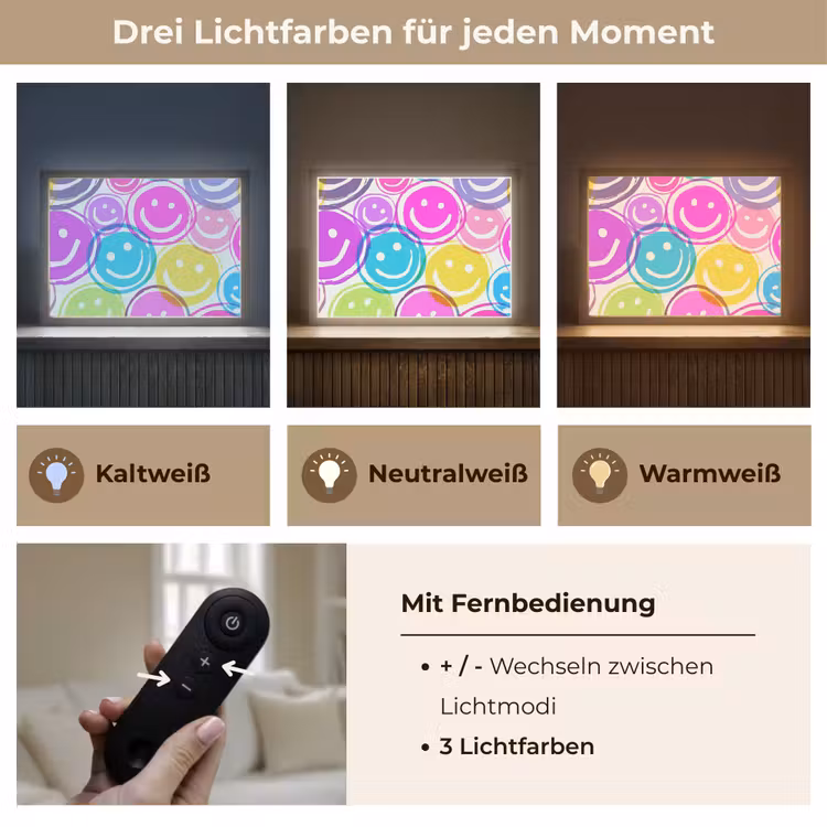 Smileys - Kleurrijk - Neon Light Box met batterij (Wandlamp kind) middel -USP_lichtkleurDE
