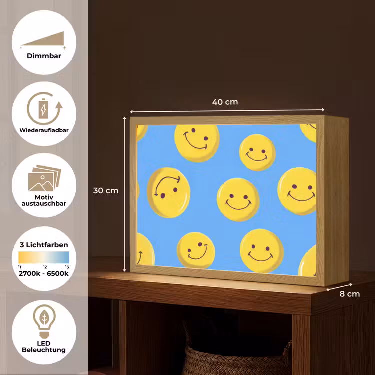 Smileys - Geel - Blauw Light Box met batterij (Wandlamp kind) middel -USP_websiteoverzichtDE