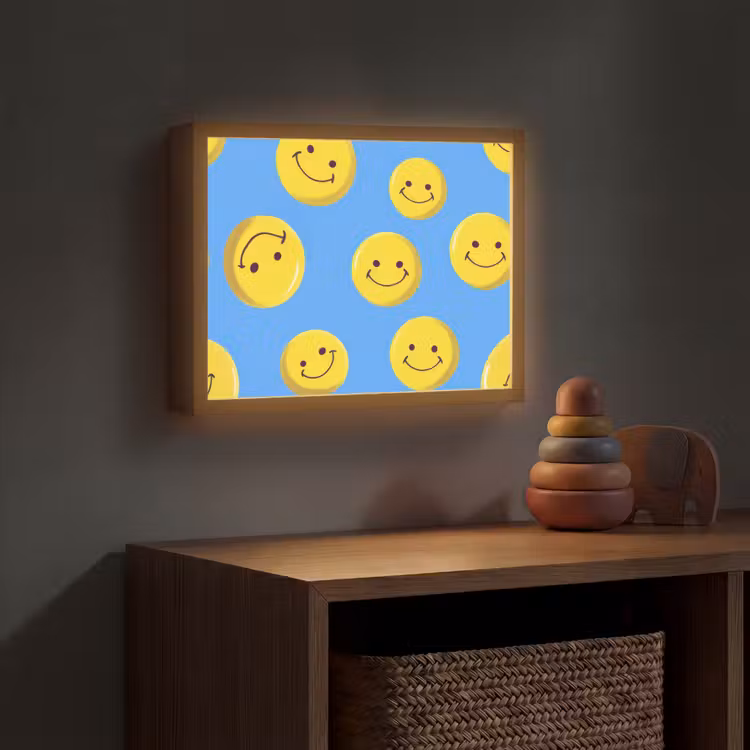 Smileys - Geel - Blauw Light Box met batterij (Wandlamp kind) middel -sfeer5_kind