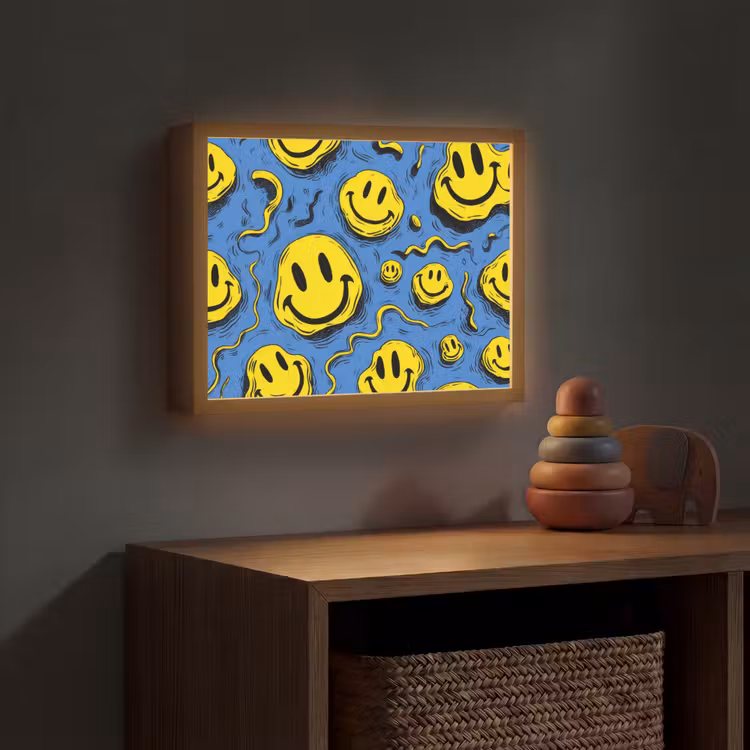 Smileys - Geel - Blauw Light Box met batterij (Wandlamp kind) middel -sfeer5_kind