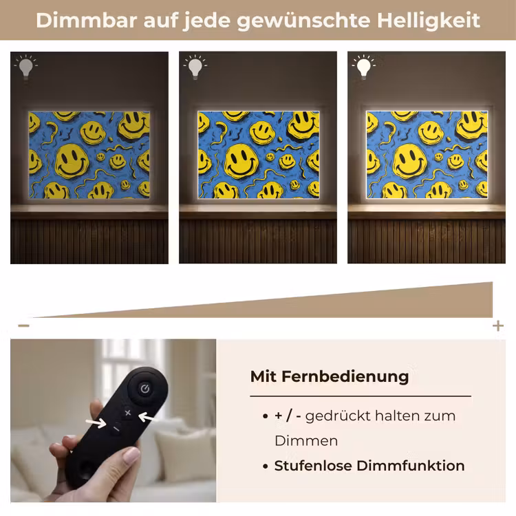 Smileys - Geel - Blauw Light Box met batterij (Wandlamp kind) middel -USP_dimbaarDE
