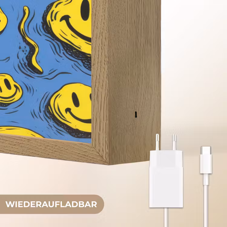 Smileys - Geel - Blauw Light Box met batterij (Wandlamp kind) middel -USP_websiteoplaadbaarDE