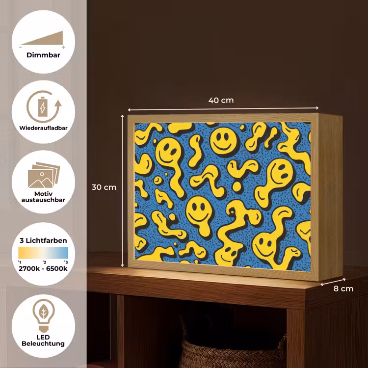 Smileys - Geel - Blauw Light Box met batterij (Wandlamp kind) middel -USP_websiteoverzichtDE