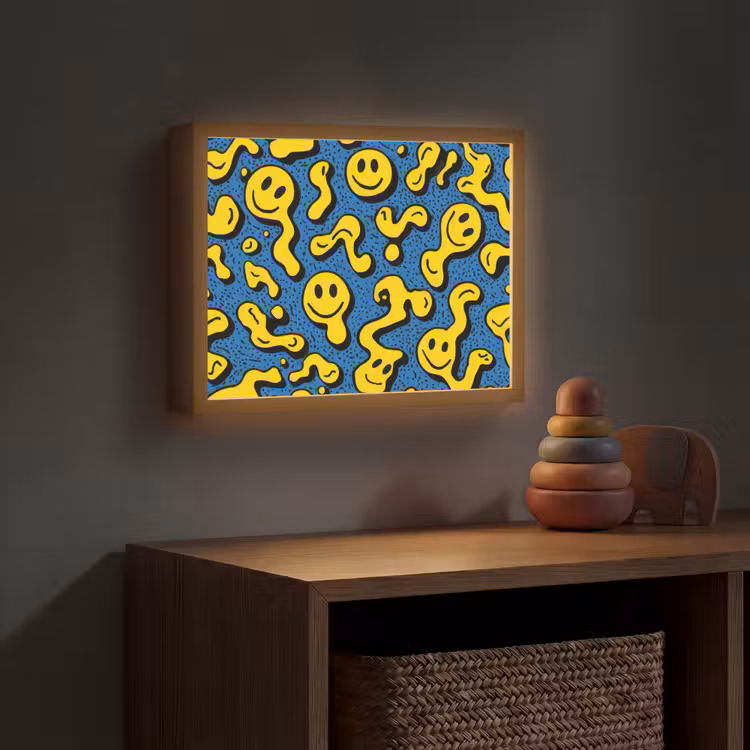 Smileys - Geel - Blauw Light Box met batterij (Wandlamp kind) middel -sfeer5_kind