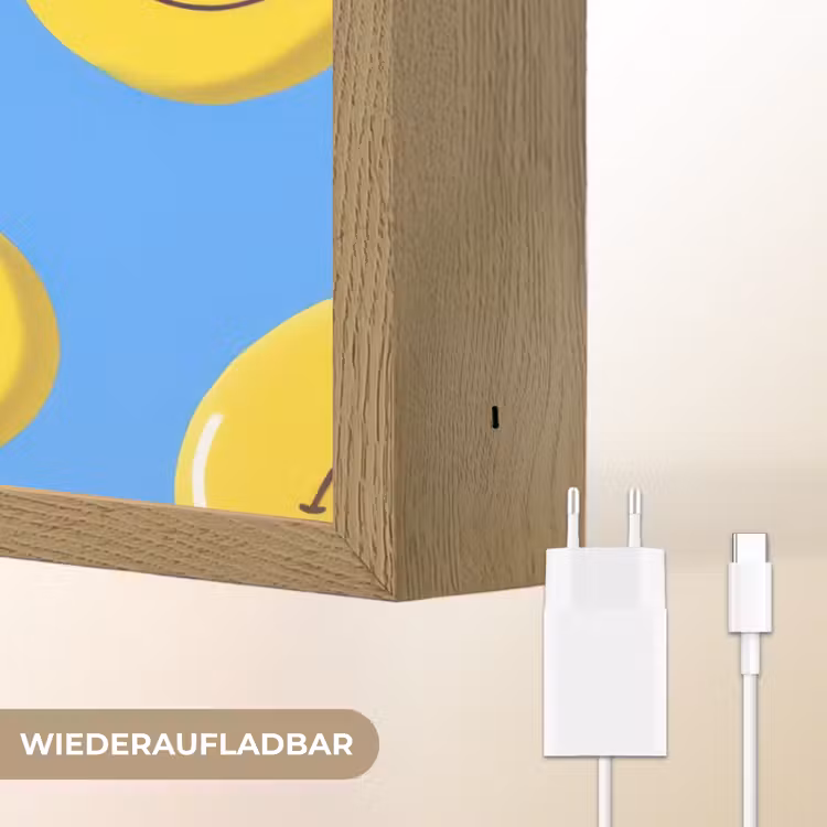 Smileys - Geel - Blauw Light Box met batterij (Wandlamp kind) middel -USP_websiteoplaadbaarDE