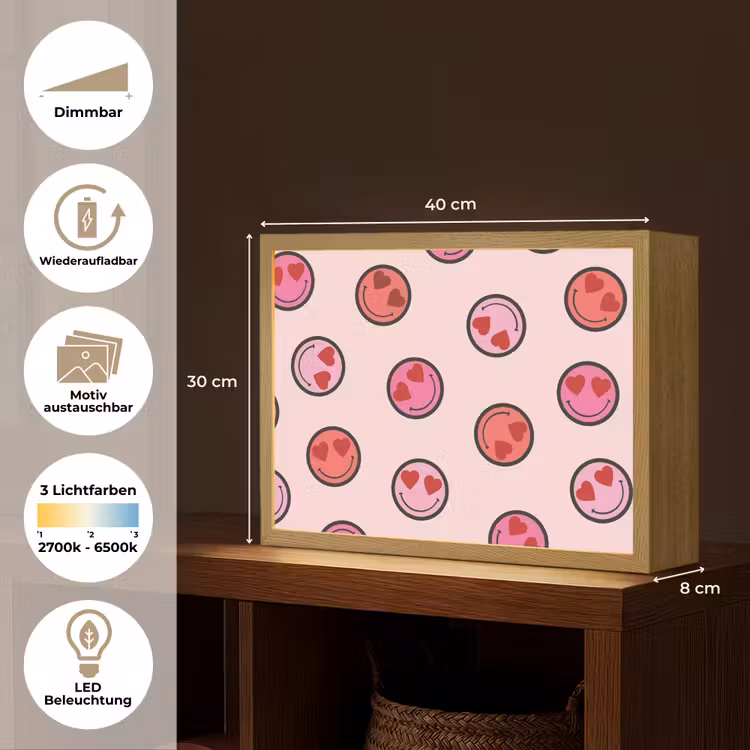 Smileys - Hartjes - Roze Light Box met batterij (Wandlamp kind) middel -USP_websiteoverzichtDE