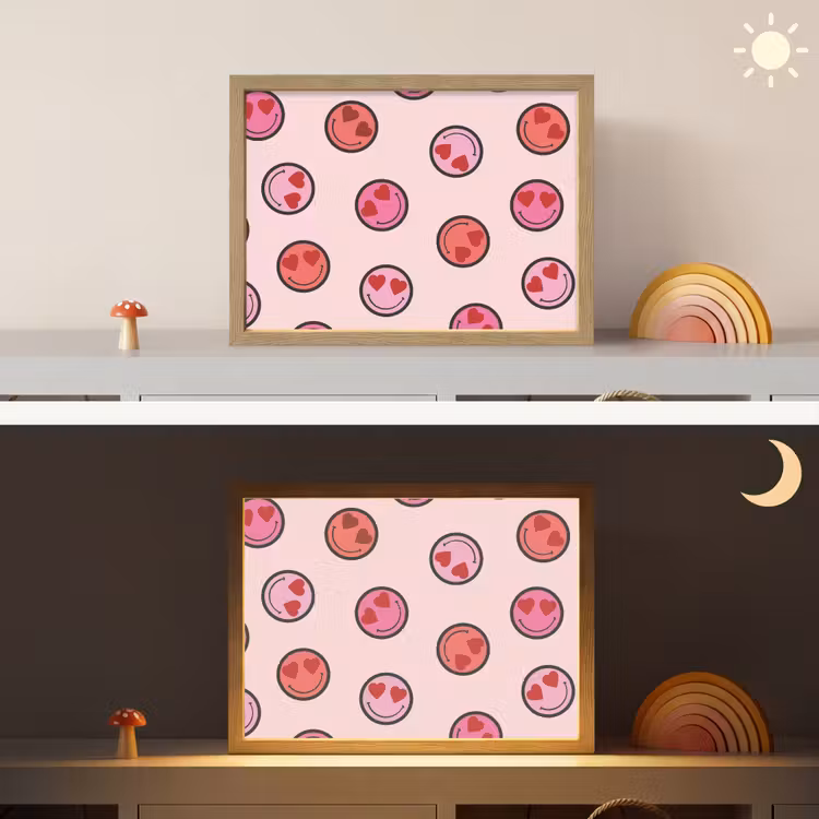 Smileys - Hartjes - Roze Light Box met batterij (Wandlamp kind) middel -sfeer3_kind