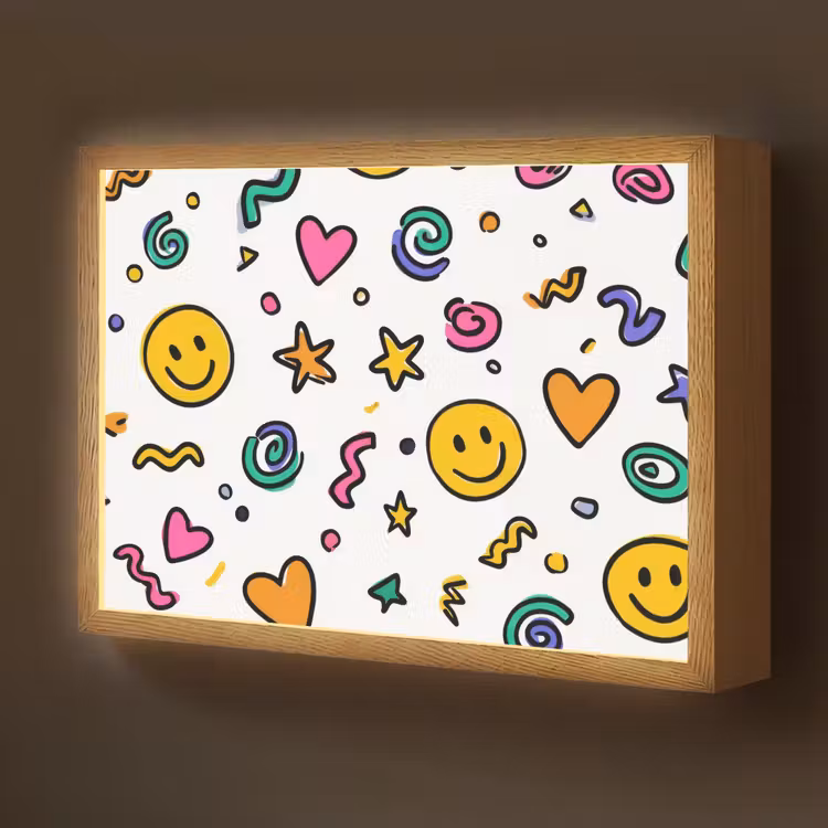 Smileys - Pictogrammen - Kleurrijk Light Box met batterij (Wandlamp kind) middel -z3d_website